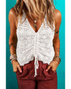 Beige Trendy Hollowed Knit V Neck Drawstring Sweater Vest - S