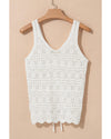 Beige Trendy Hollowed Knit V Neck Drawstring Sweater Vest - S