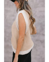 Oatmeal Woven Horseshoe Color Contrast Trim Sweater Vest - M