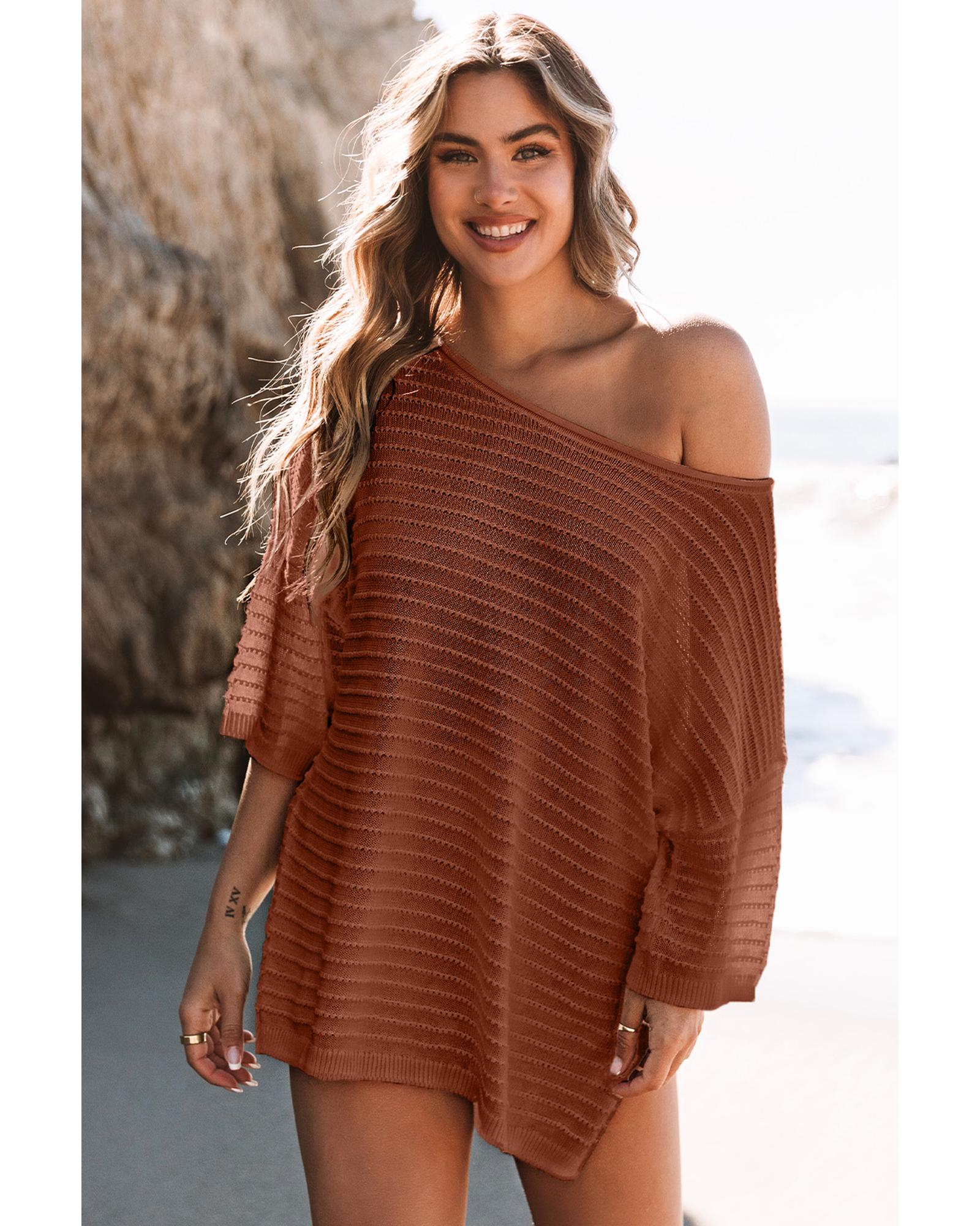 Azura Exchange Textured Knit Drop Shoulder Tee - S