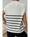White Stripe Half Zip Split Stand Neck Sweater T-shirt - XL