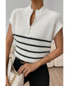 White Stripe Half Zip Split Stand Neck Sweater T-shirt - XL