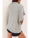 Light Grey Quarter Zip Short Batwing Sleeve Sweater - L