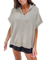 Light Grey Quarter Zip Short Batwing Sleeve Sweater - L