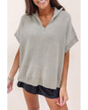 Light Grey Quarter Zip Short Batwing Sleeve Sweater - L