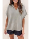 Light Grey Quarter Zip Short Batwing Sleeve Sweater - L