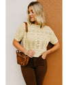 Beige Knitted Hollow out Short Sleeve Crop Sweater - L