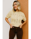Beige Knitted Hollow out Short Sleeve Crop Sweater - L