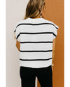 White Striped Batwing Sleeve Sweater Tee - M