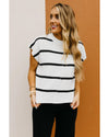 White Striped Batwing Sleeve Sweater Tee - M