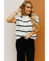 White Striped Batwing Sleeve Sweater Tee - M