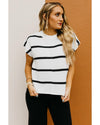 White Striped Batwing Sleeve Sweater Tee - M