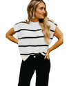 White Striped Batwing Sleeve Sweater Tee - M
