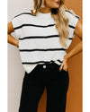 White Striped Batwing Sleeve Sweater Tee - M