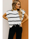 White Striped Batwing Sleeve Sweater Tee - M
