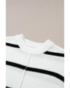 White Striped Batwing Sleeve Sweater Tee - M