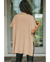 Apricot Short Sleeve Side Slit Oversized Sweater - XL