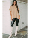 Apricot Short Sleeve Side Slit Oversized Sweater - XL