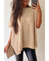 Apricot Short Sleeve Side Slit Oversized Sweater - XL