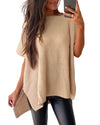 Apricot Short Sleeve Side Slit Oversized Sweater - XL