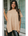 Apricot Short Sleeve Side Slit Oversized Sweater - XL
