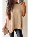 Apricot Short Sleeve Side Slit Oversized Sweater - XL