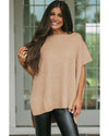 Apricot Short Sleeve Side Slit Oversized Sweater - XL