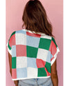 Dark Green Color Block Cap Sleeve Sweater - XL