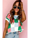 Dark Green Color Block Cap Sleeve Sweater - XL