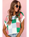 Dark Green Color Block Cap Sleeve Sweater - XL