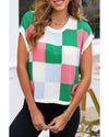 Dark Green Color Block Cap Sleeve Sweater - XL