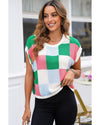 Dark Green Color Block Cap Sleeve Sweater - XL