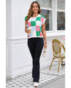 Dark Green Color Block Cap Sleeve Sweater - XL