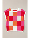 Fiery Red Color Block Cap Sleeve Sweater - L