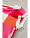 Fiery Red Color Block Cap Sleeve Sweater - L
