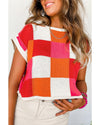 Fiery Red Color Block Cap Sleeve Sweater - L