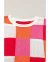 Fiery Red Color Block Cap Sleeve Sweater - L