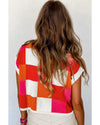 Fiery Red Color Block Cap Sleeve Sweater - L