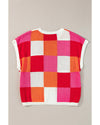 Fiery Red Color Block Cap Sleeve Sweater - L