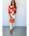 Fiery Red Color Block Cap Sleeve Sweater - S