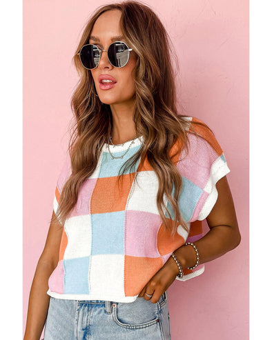 Grapefruit Orange Color Block Cap Sleeve Sweater - XL