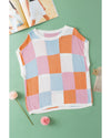 Grapefruit Orange Color Block Cap Sleeve Sweater - XL