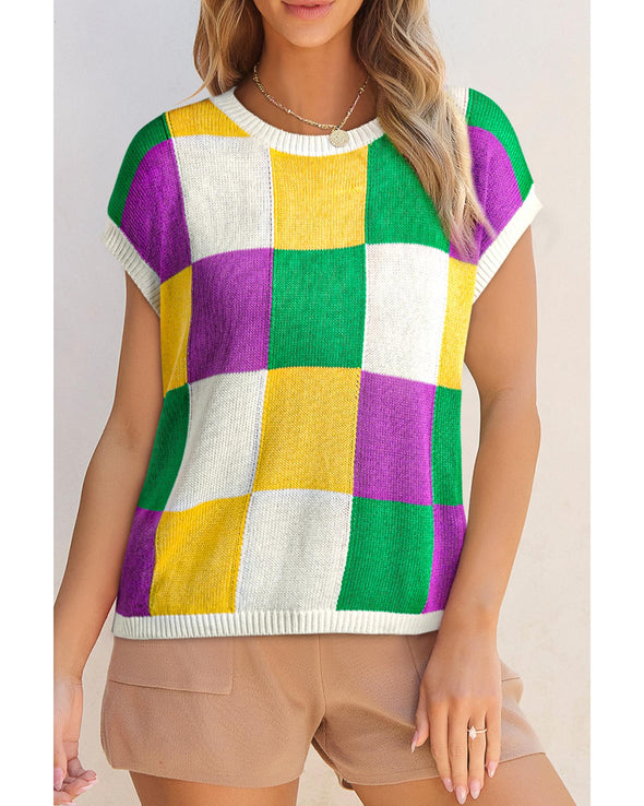 Tillandsia Purple Color Block Cap Sleeve Sweater - L