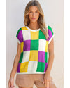 Tillandsia Purple Color Block Cap Sleeve Sweater - L