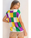 Tillandsia Purple Color Block Cap Sleeve Sweater - XL
