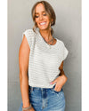 White Hollow Out Knit Cap Sleeve Sweater - XL
