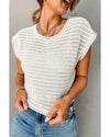 White Hollow Out Knit Cap Sleeve Sweater - XL
