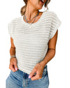 White Hollow Out Knit Cap Sleeve Sweater - XL