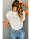 White Hollow Out Knit Cap Sleeve Sweater - XL