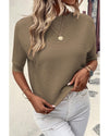 Coffee Round Neck Half Sleeve Ribbed Knit Top - S